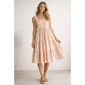 Free Assembly Striped Tiered Sundress | Pink & Orange | Size M